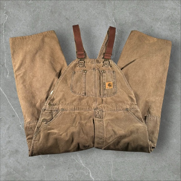 Vintage Carhartt Bib Overalls Mens‎ 40x30 Brown Workwear R06 CHT Double Knee USA - Picture 1 of 6